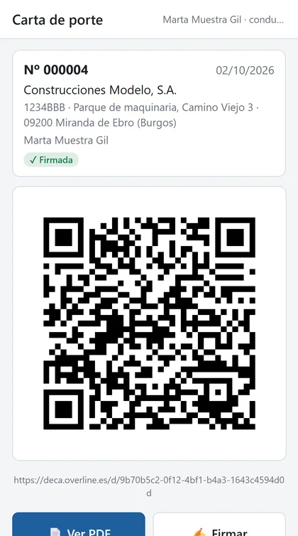 Carta de porte con su QR en el móvil del conductor